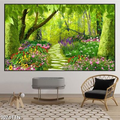 File ảnh Tranh sơn thủy thác nước 3074TTN (gốc) in poster