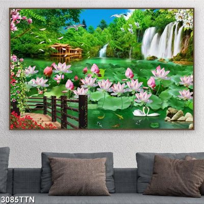 Cung cấp file tranh gốc Tranh sơn thủy thác nước 3085TTN độc quyền