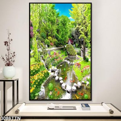 File gốc Tranh sơn thủy thác nước 3086TTN (in mica) trang trí