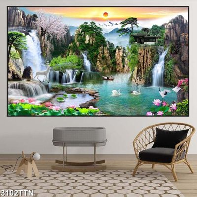 File gốc Tranh sơn thủy thác nước 3102TTN (phong cách) châu Âu