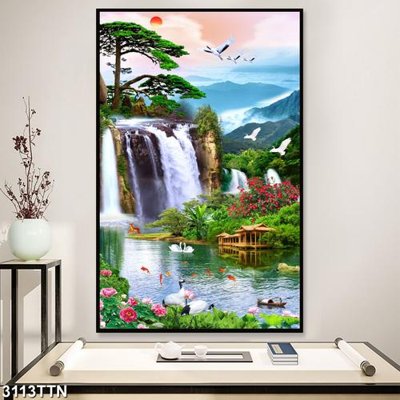 File PSD Tranh sơn thủy thác nước 3113TTN (gốc) nhiều lớp (multi-layer)