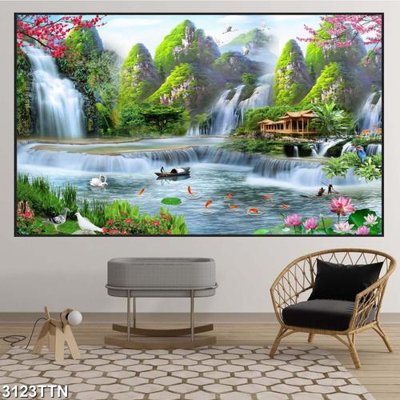 File PSD Tranh sơn thủy thác nước 3123TTN (nguyên gốc) chất lượng cao