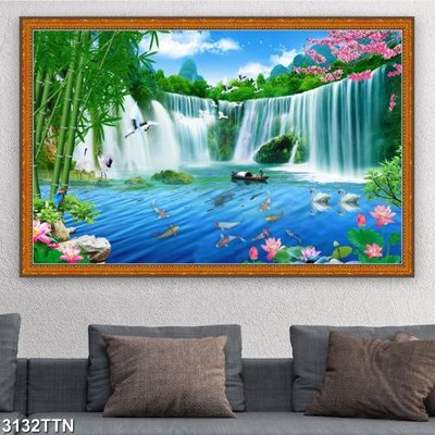 Download file gốc Tranh sơn thủy thác nước 3132TTN (in lụa) tranh 3D