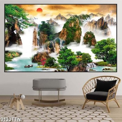 File tranh Tranh sơn thủy thác nước 3133TTN (gốc) chủ đề trẻ em