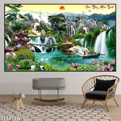 Mua file tranh gốc Tranh sơn thủy thác nước 3148TTN tại Filetranh.com