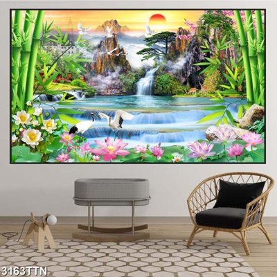 File gốc Tranh sơn thủy thác nước 3163TTN (in mica) làm quà tặng