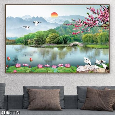 File in trần Tranh sơn thủy thác nước 3165TTN (file gốc) hoa văn 3D