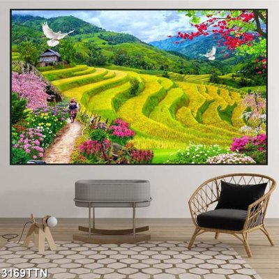 File gốc Tranh sơn thủy thác nước 3169TTN (phong cách) cổ điển