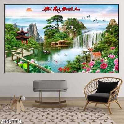 File ảnh Tranh sơn thủy thác nước 3180TTN (gốc) cho trang trí nội thất