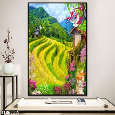 File tranh Tranh sơn thủy thác nước 3186TTN (ảnh gốc) in trần 3D