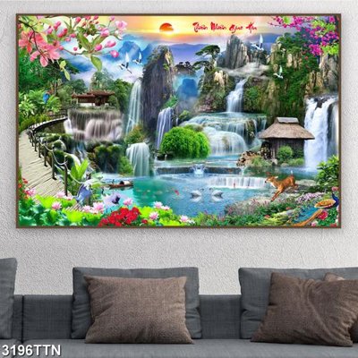 Tải về file tranh gốc Tranh sơn thủy thác nước 3196TTN (để in quảng cáo)