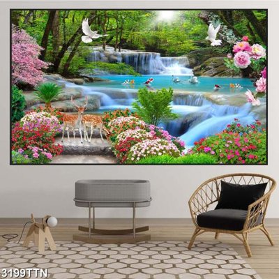 File in mica Tranh sơn thủy thác nước 3199TTN (ảnh gốc) đẹp