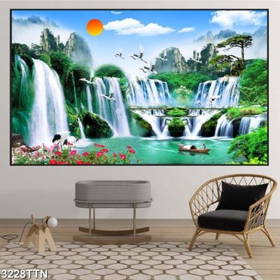 File tranh in mica Tranh sơn thủy thác nước 3228TTN (độ phân giải cao)