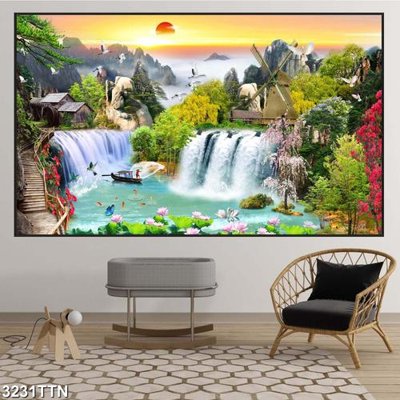 File in trần Tranh sơn thủy thác nước 3231TTN (bản gốc) mây trời