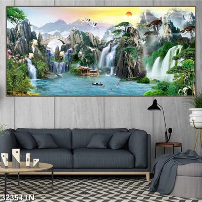 Tải file gốc Tranh sơn thủy thác nước 3235TTN (in khổ lớn) không mờ