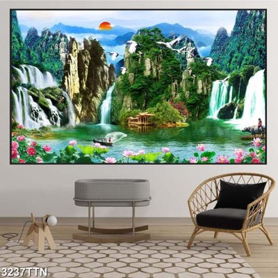 Tải file PSD Tranh sơn thủy thác nước 3237TTN (nguyên layer) để in