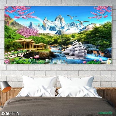 File gốc Tranh sơn thủy thác nước 3250TTN (ảnh chi tiết) để in ấn