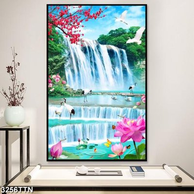 File gốc Tranh sơn thủy thác nước 3256TTN (in mica) cắt laser