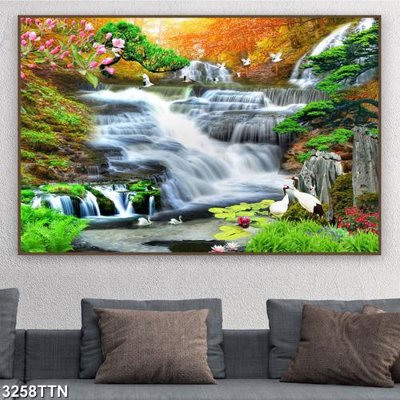 File gốc Tranh sơn thủy thác nước 3258TTN (in ấn) màu sắc trung thực