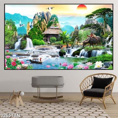 Tệp tin gốc Tranh sơn thủy thác nước 3265TTN (dùng cho in) Tranh sơn thủy thác nước 3265TTN