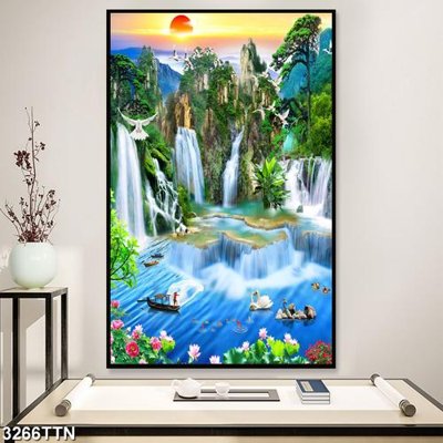File tranh Tranh sơn thủy thác nước 3266TTN (ảnh gốc) chi tiết rõ ràng
