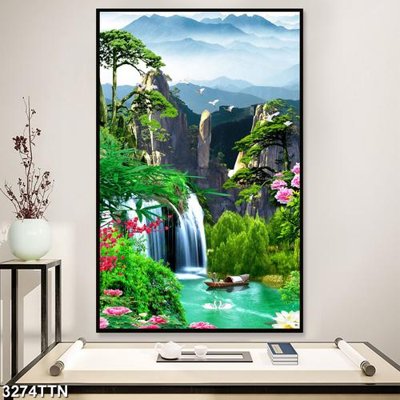 File gốc Tranh sơn thủy thác nước 3274TTN (in tráng gương) ốp tường