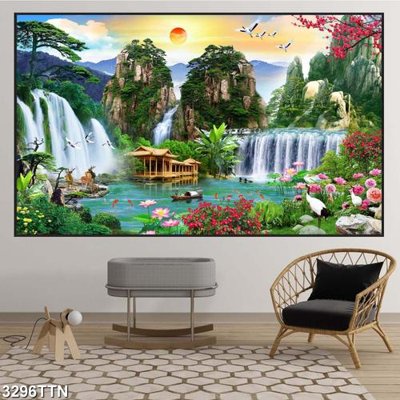 Mua file tranh gốc Tranh sơn thủy thác nước 3296TTN tại Filetranh.com