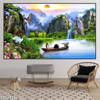 File tranh Tranh sơn thủy thác nước 3306TTN (gốc) chủ đề trừu tượng