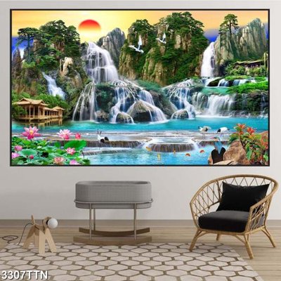 File tranh Tranh sơn thủy thác nước 3307TTN (ảnh gốc) cho in ấn kỹ thuật số