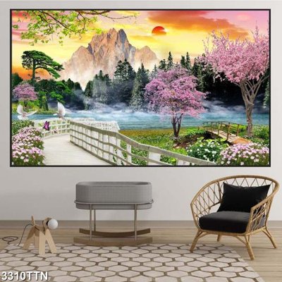 File gốc Tranh sơn thủy thác nước 3310TTN (trang trí) phòng ngủ