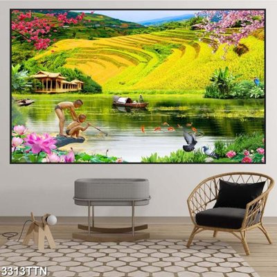 File in trần Tranh sơn thủy thác nước 3313TTN (bản gốc) trời sao