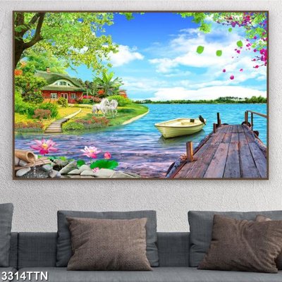 File tranh in trần Tranh sơn thủy thác nước 3314TTN (ảnh gốc siêu nét)