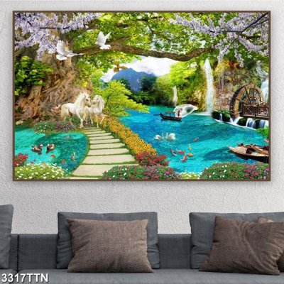 File gốc Tranh sơn thủy thác nước 3317TTN (in mica) làm quà tặng