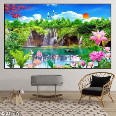 File tranh Tranh sơn thủy thác nước 3321TTN (bản gốc) treo phòng ăn