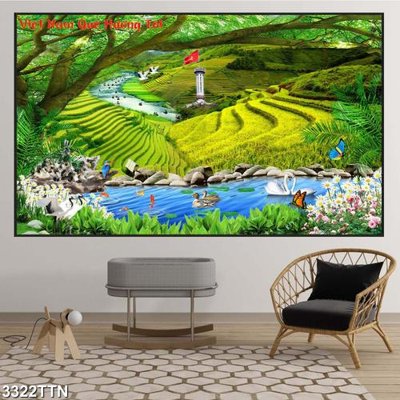 File gốc in ấn Tranh sơn thủy thác nước 3322TTN chất lượng vượt trội