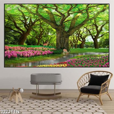 File gốc Tranh sơn thủy thác nước 3323TTN (in tráng gương) hiện đại