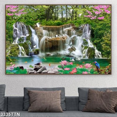 File tranh gốc Tranh sơn thủy thác nước 3335TTN chủ đề hiện đại