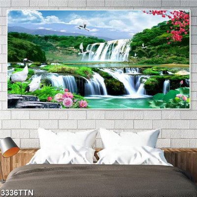 File gốc Tranh sơn thủy thác nước 3336TTN (in tráng gương) ốp tường