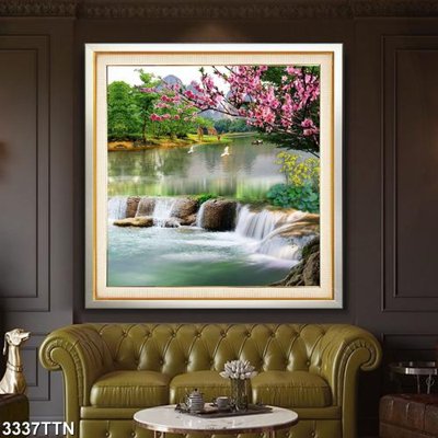 File tranh gốc PSD Tranh sơn thủy thác nước 3337TTN còn nguyên layer