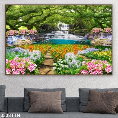 File in trần Tranh sơn thủy thác nước 3338TTN (file gốc) hoa văn 3D