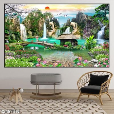 File tranh Tranh sơn thủy thác nước 3349TTN (ảnh gốc) in trần nhà