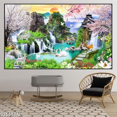Download file gốc Tranh sơn thủy thác nước 3355TTN (in lụa) tranh 3D