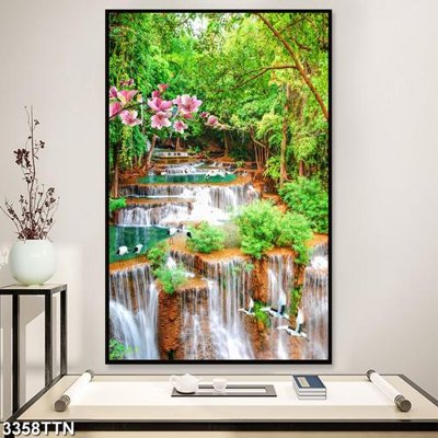 Chi tiết file ảnh Tranh sơn thủy thác nước 3358TTN sắc nét