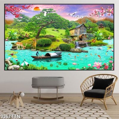 Tải file gốc Tranh sơn thủy thác nước 3367TTN (in không vỡ ảnh)