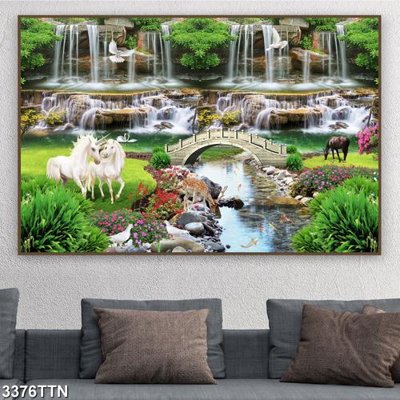 Download file gốc Tranh sơn thủy thác nước 3376TTN (in lụa) nghệ thuật