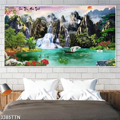 File tranh in trần Tranh sơn thủy thác nước 3385TTN (ảnh gốc siêu nét)