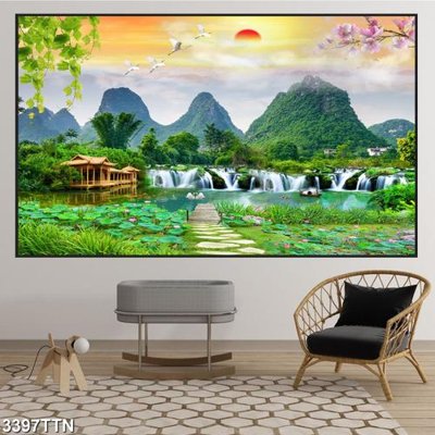 File in mica Tranh sơn thủy thác nước 3397TTN (bản gốc) siêu trong