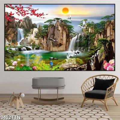 File in ấn Tranh sơn thủy thác nước 3402TTN (bản gốc) từ file gốc