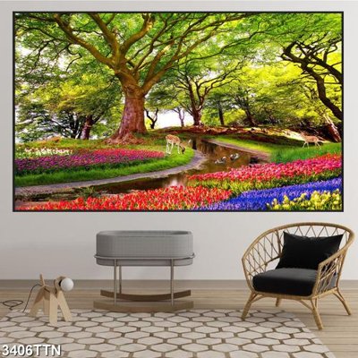 File tranh Tranh sơn thủy thác nước 3406TTN (bản gốc) in lụa 5D