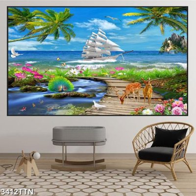 File tranh Tranh sơn thủy thác nước 3412TTN (gốc) chủ đề trừu tượng